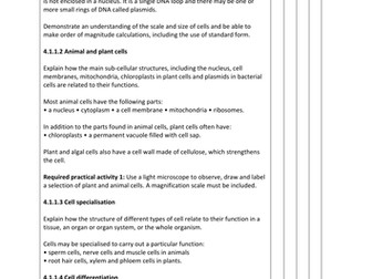 New Biology GCSE AQA Topic 1 Cell Biology and Transport Syllabus Checklist