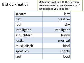 Describing personality - Bist du kreativ?