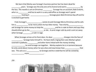 'A Christmas Carol' Staves 1-5 Summary Worksheets (lower ability)