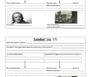 AQA GCSE English Literature 'Power & Conflict Cluster' worksheets & summaries