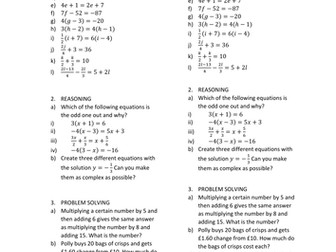 New Maths 9-1 GCSE Fluency-Reasoning-Problem Solving: Linear Equations