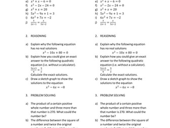 New Maths 9-1 GCSE Fluency-Reasoning-Problem Solving: Solving Quadratics