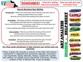 Art Analysis Sheets for KS3 - foundation and higher help sheets included