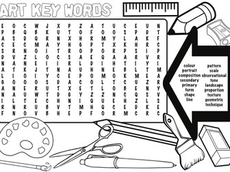 Art and Design Key words - Wordsearch and Colouring sheet