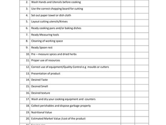 Food technology Checklist for practical work