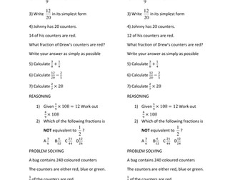 New 9-1 Maths GCSE Fluency-Reasoning-Problem Solving FRACTIONS (F Tier)