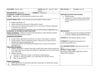 Economics IGCSE Lesson plan week 3 (year 10)