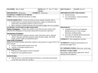Economics IGCSE Lesson plan WEEK 5 (YEAR 10)