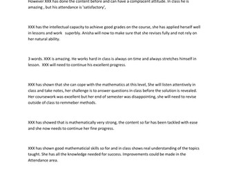 Progress reports for maths