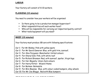 GCSE Business Operational Methods Batch Flow Job Production Whole Class Activity Practical