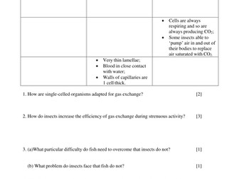 Gas exchange in insect and fish