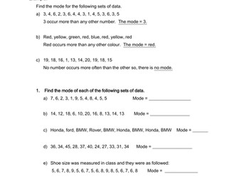 Averages: mode, median, mean