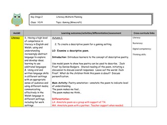 KS2 Literacy Planning Minecraft
