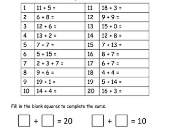 Addition and Subtraction within 20 worksheets