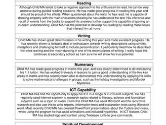End of Year 6 report for MA child