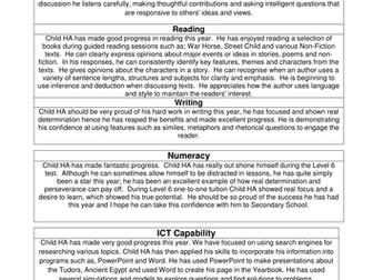 End of Year 6 report for HA child.