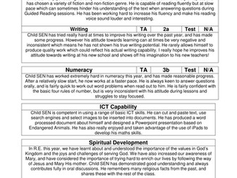 End of Year 6 report for SEN child.