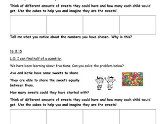 Year 1 Maths 2 week plan for Fractions continued and Volume and Capacity