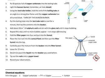 Experimental sheet for the extraction of copper from copper carbonate.