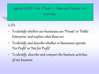 Applied Business GCSE U1T1 Business Purposes and Activites