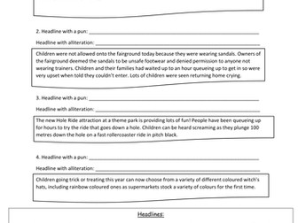 Newspaper Headlines Worksheet