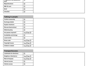 BTEC Creative Media recce checklist for practical production from the BBC