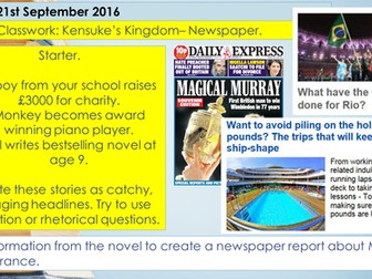 Kensuke's Kingdom - Newspaper Task.