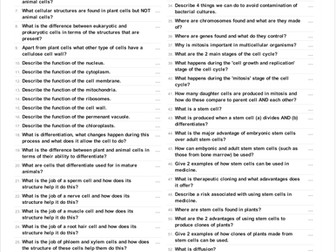 AQA Biology 9-1 (2016) Cell Biology (Unit 1) Revision Questions