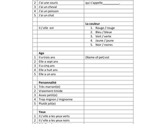 Pets dice writing activity