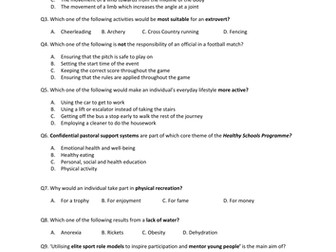 AQA GCSE PE 60 past paper multiple choice questions and answers