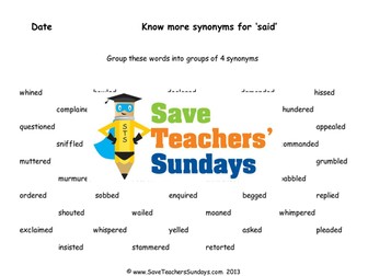 Synonyms For 'Said' Lesson Plan and Worksheet