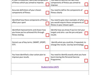 Edexcel GCSE PE Personal Exercise Programme Marking Framework