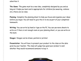 Fun persuasive homework project - design and sell a computer game