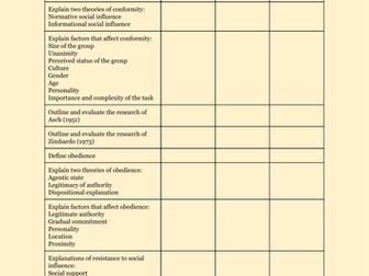 AQA 'A' Psychology - Topic checklists for AS and A Level content