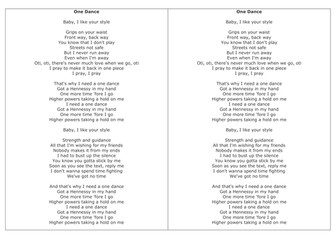 Drake's No 1 Song 'One Dance' as Unseen Poetry