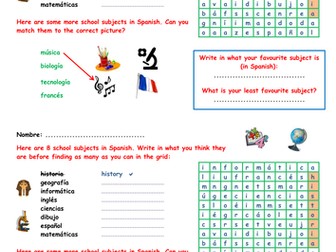 KS3 Spanish starter – school subjects