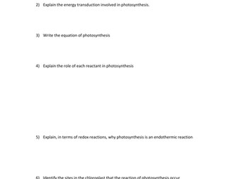 A Level Photosynthesis. A study of the different stages, and the energy transfers involved.