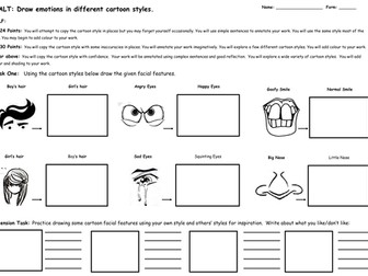 Drawing Cartoon Faces Worksheet and PP