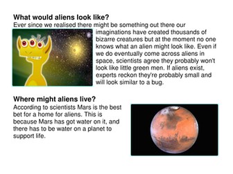 Space topic - Is there life on other planets? 3 way differentiated guided reading session AF2, AF5