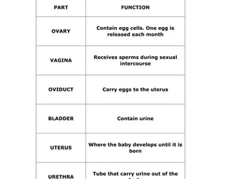 KS3 Science Reproductive System Worksheets with answers
