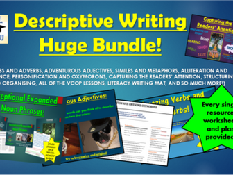 Descriptive Writing Huge Bundle! (All PowerPoints, Lesson Plans, Worksheets, Help-Sheets, Games, and More!)
