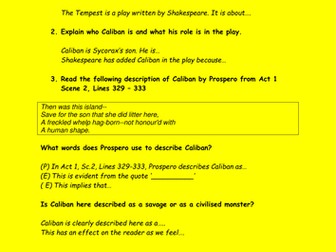 How does Shakespeare present Caliban through The Tempest Assessment