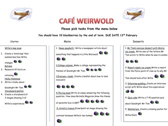 Takeaway homework menu Goodnight Mr Tom