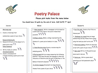 Poetry takeaway homework menu