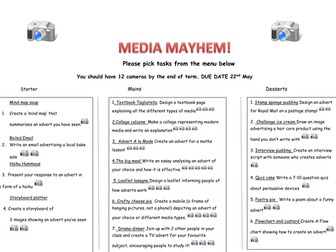 Takeaway homework menu for Media