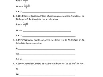 Motion and energy calculations worksheets | Teaching Resources