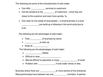 IGCSE Business Studies - Forms of organisations