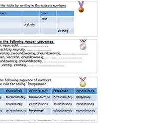 Differentiated German Numbers 1-100 worksheet
