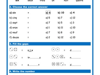 French numbers (Les nombres) - Simple Worksheet (Studio/Expo)
