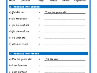 French age (L'age) - Simple Worksheet (Studio/Expo)